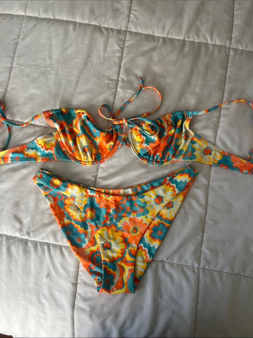 Kulani Kinis Orange Teal Yellow Floral Bikini